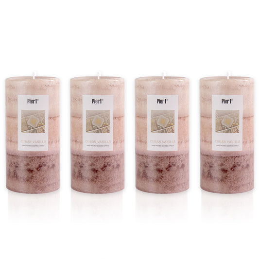 Pier 1 Cuban Vanilla 3x6 Layered Set of 4 Pillar Candles